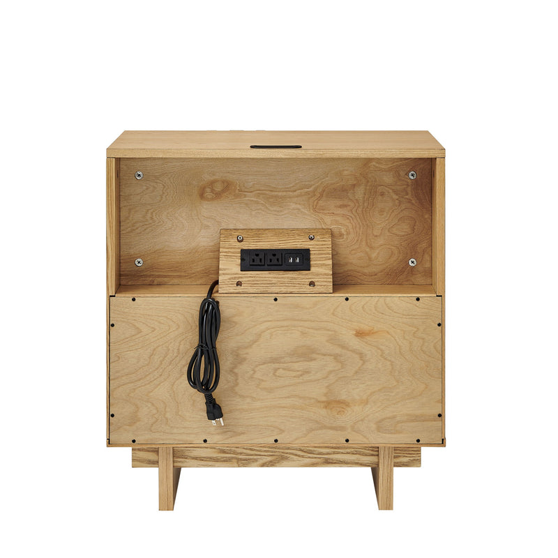 Nightstand With Hidden Charging Station USB Ports & Outlet Hole