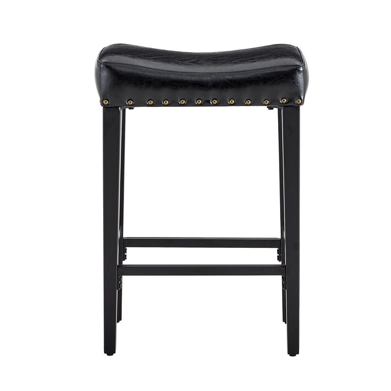 Bar Stool With Brass Nailhead Trim (Set of 2) - Black