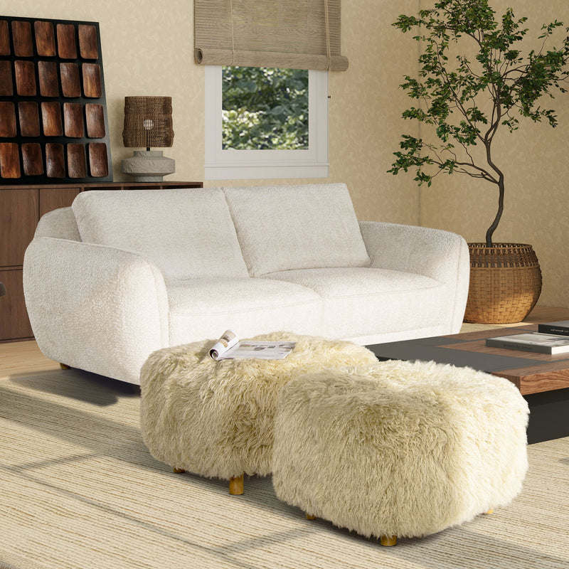Enchante - New Zealand Sheepskin Rectangular Accent Ottoman - Taupe / Natural