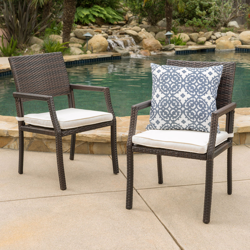 Outdoor Wicker Dining Chair With Water Resistant Cushions (Set of 2) - White / Brown