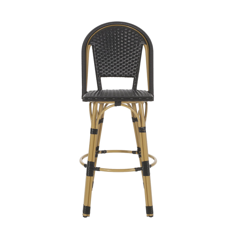 Outdoor Rattan And Aluminum French Barstools (Set of 2)