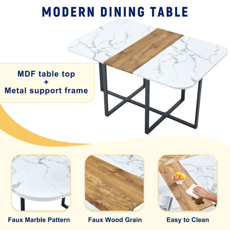 Modern Minimalist Marble Pattern Joinery Dining Table With Dining Chairs