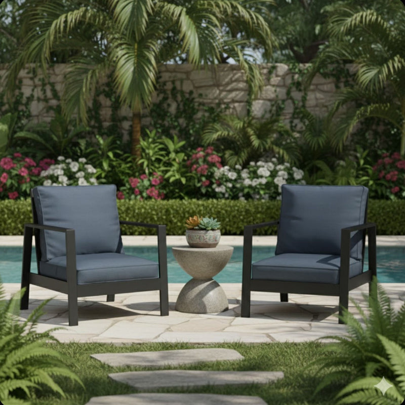 All-Weather Ergonomic Patio Armchairs With Thick Cushions (Set of 2)