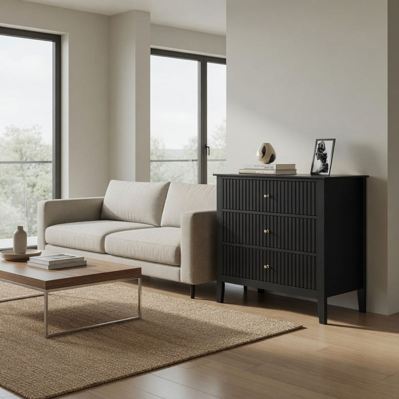 Fluted 3 Drawer Nightstand With Soft Close Slides