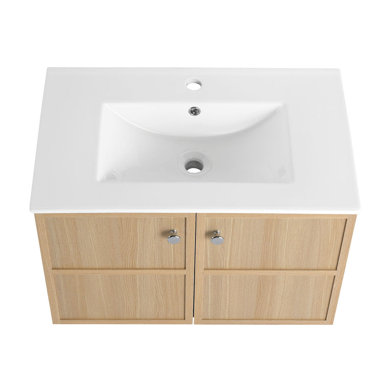 Wall Mounted Bathroom Vanity With Ceramic Sink And 2 Soft Closing Doors