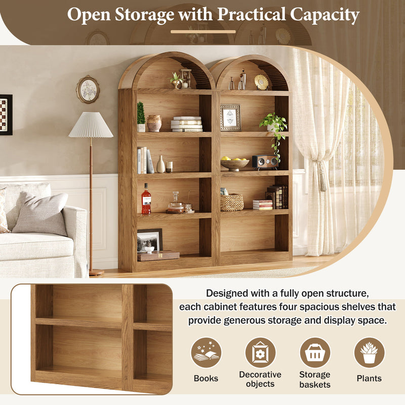 Freestanding Tall 5 Tier Display Bookcase For Living Room (Set of 2) - Brown
