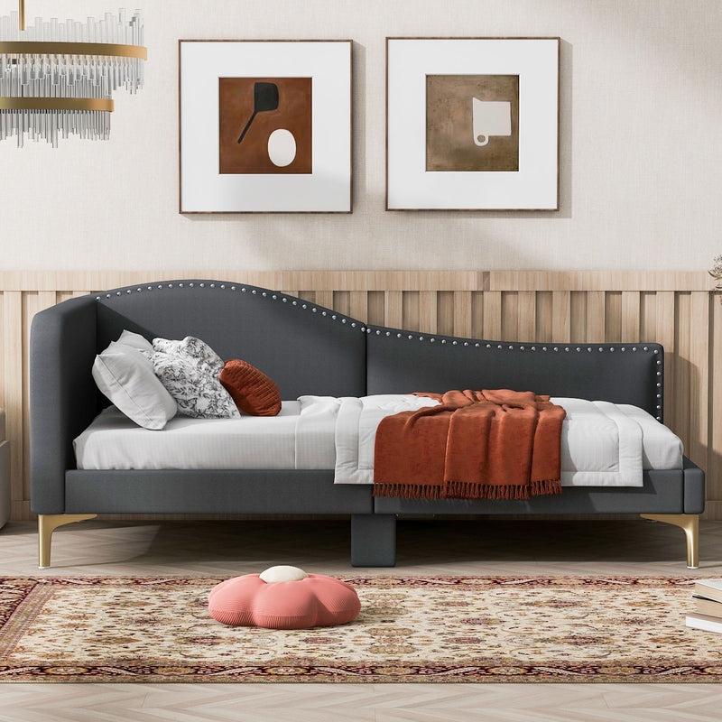 Upholstered Daybed With Headboard And Armrest, Support Legs