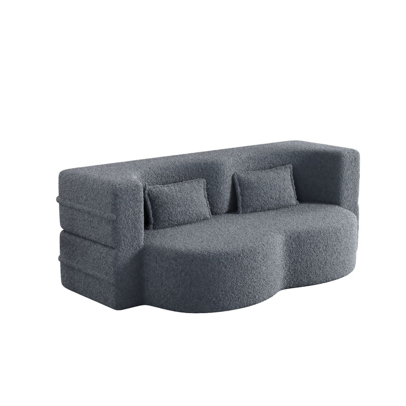Modern Floor Sofa, With 2 Pillows, Convertible Teddy Fabric Foam Filled Bed