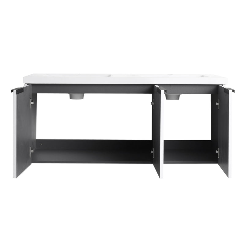 Contemporary Wall Mounted Bathroom Vanity With Resin Double Sink