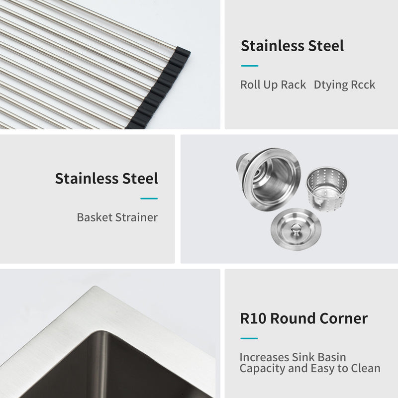 Modern Undermount Stainless Steel Kitchen Sink 16 Gauge, Deep Single Bowl