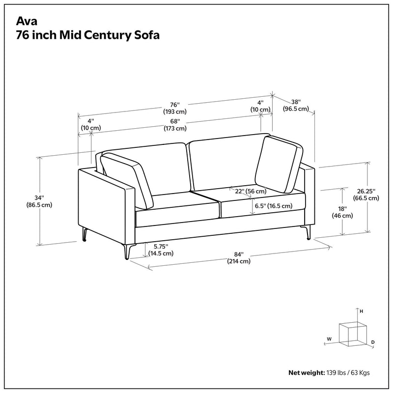 Ava - Mid Century Sofa, Upholstered
