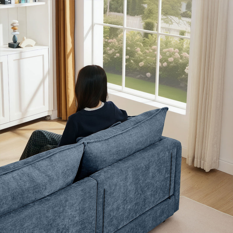 Modular Sectional Sofa L-Shaped Couch With Movable Ottoman - Blue