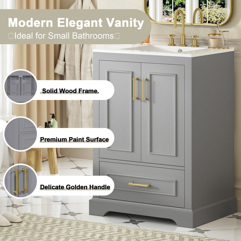 Bathroom Vanity With Sink, 1 Divided Drawer And 2 Soft Close Doors With Double Shelf