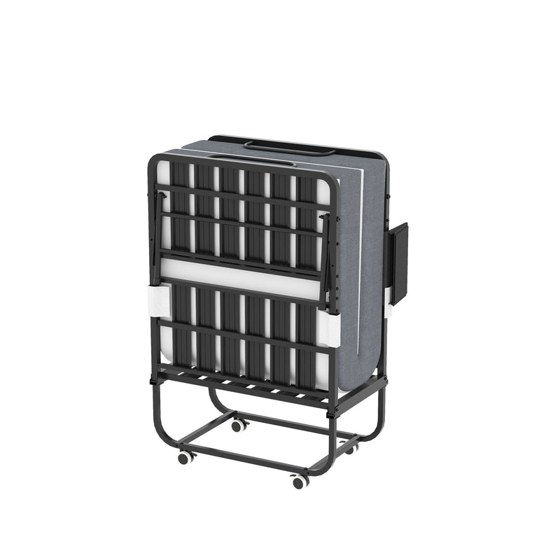 Twin Folding Bed With Memory Foam Mattress, Space Saving Rollaway Guest, On Wheels, Portable For Adults & Guests - Black