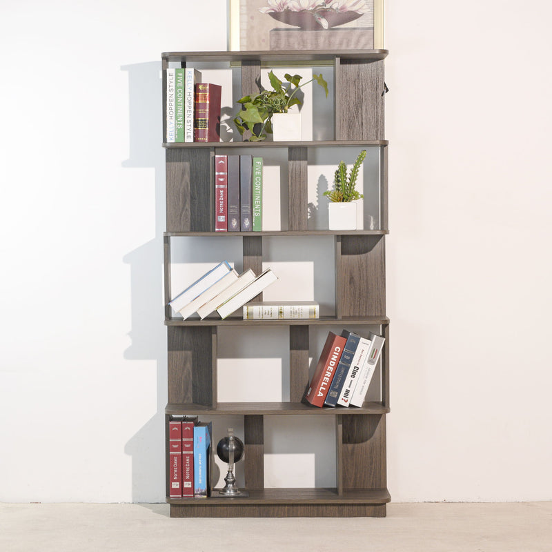 5 Tier Open Bookshelf, Free Combination Storage Shelving For Living Room - Dark Brown