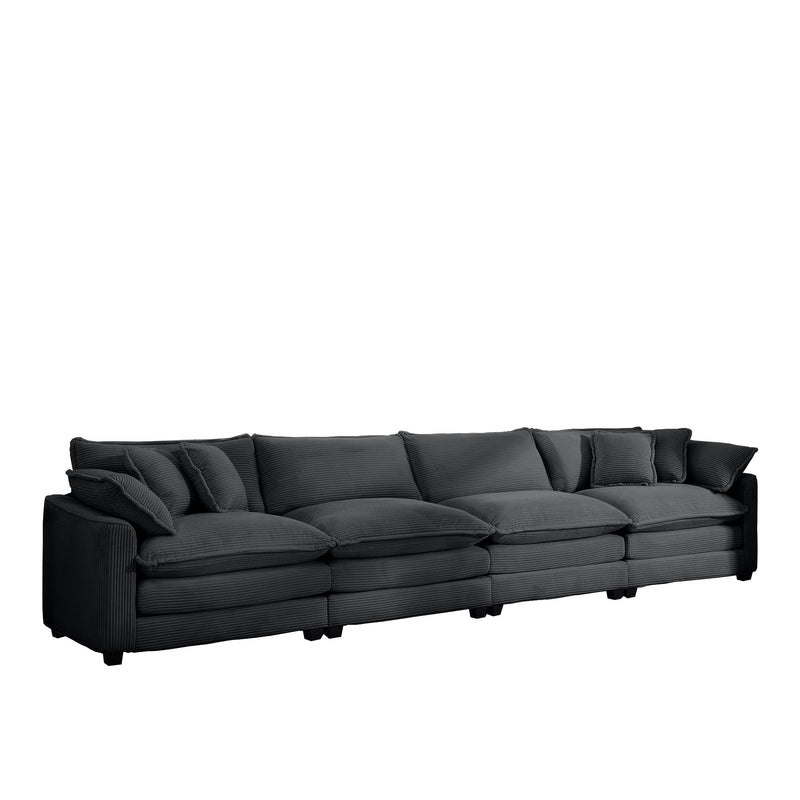 Modern Upholstered 4 Seater Fabric Sofa With Arm And Throw Pillows