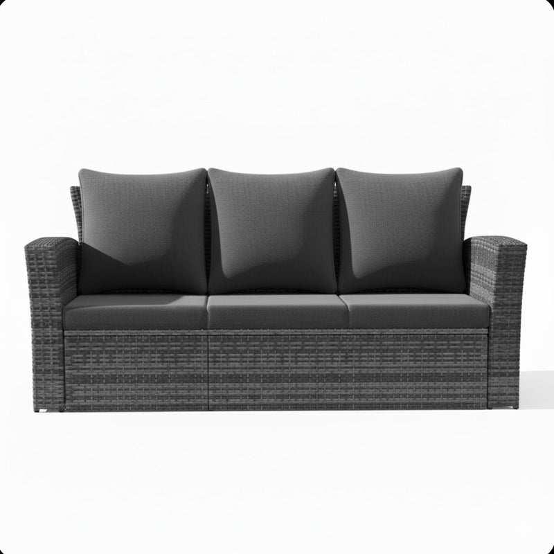 All-Weather Wicker 3 Seat Patio Sofa With Thick Cushions