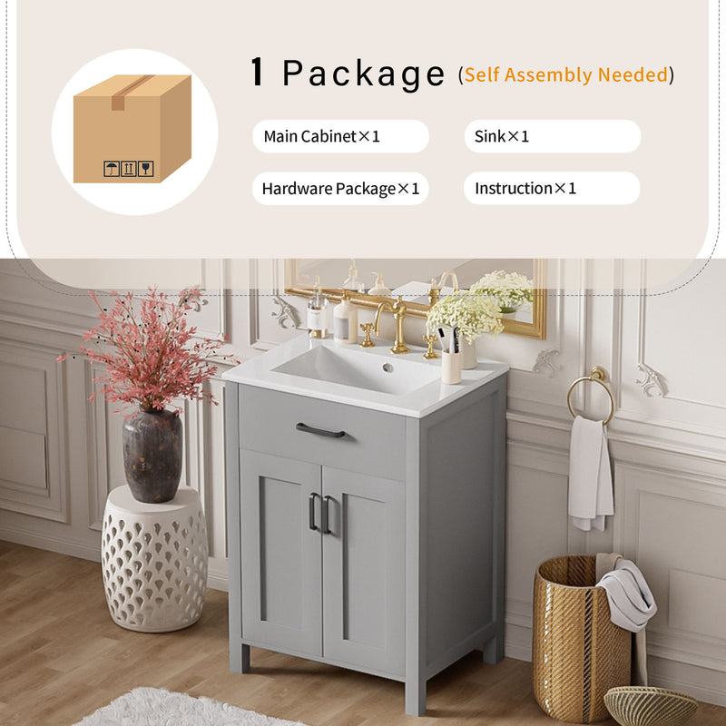 Bathroom Vanity With Ceramic Sink, Soft Close Doors, Flip Drawer, Double Layer Door Shelves
