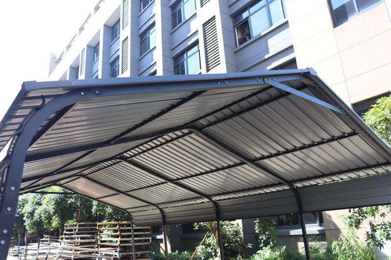Metal Carport 12 X 20 Ft Heavy Duty With Galvanized Steel Roof Metal Garage Canopy With Galvanized Steel Roof & Frame Car Tent Outdoor Storage Shed For Car Boats And Truck - Alabaster / Dark Gray