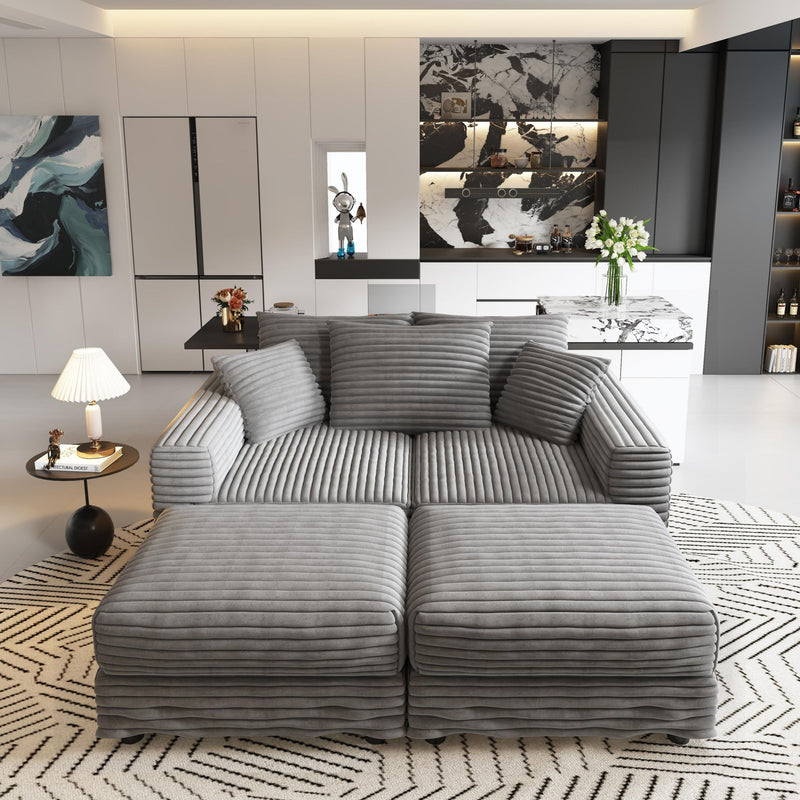 Deep Seat Convertible Sofa With Soft Pillows And Ottomans