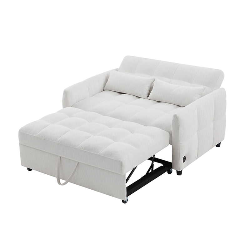 Loveseat Sofa Pull-Out Bed With Adjustable Backrest, 3 USB Ports And 2 Lumbar Pillows For Living Room