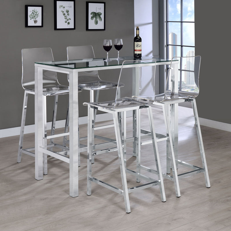 Garbo - 5 Piece Bar Set With Stools - Chrome