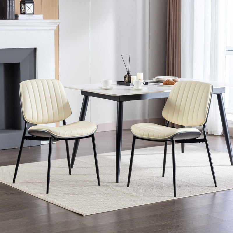 Dining Chairs (Set of 2) Mid-Century Modern Retro Chair With Walnut Bentwood Back Upholstered Seat Metal Legs Adjustable Foot For Kitchen Dining Room Chairs