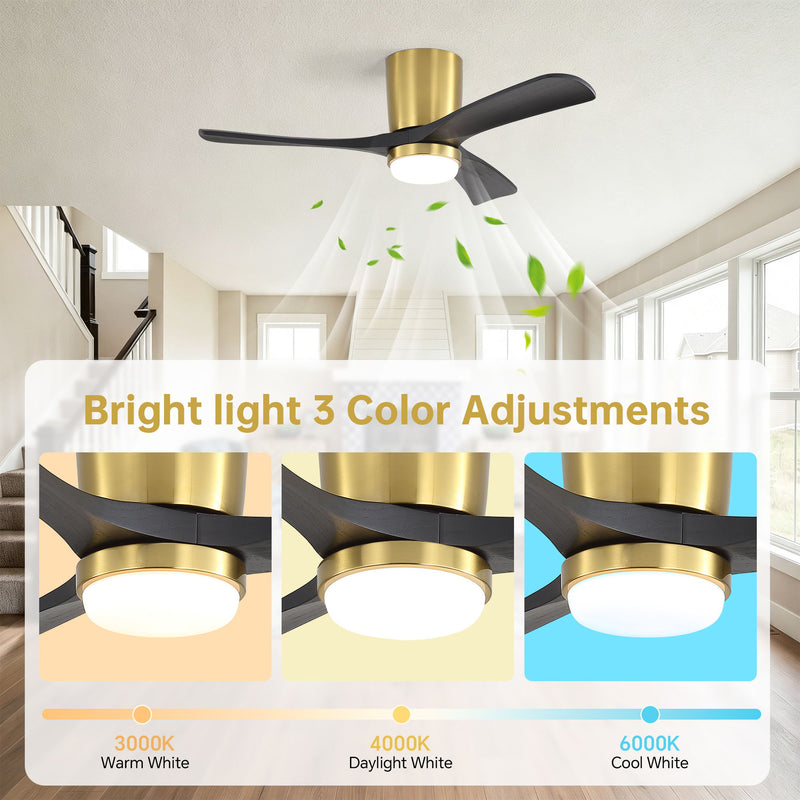 42" Ceiling Fan With Dimmable LED Light, DC Reversible Motor, 6 Speed Adjustable For Living Room - Gold / Black