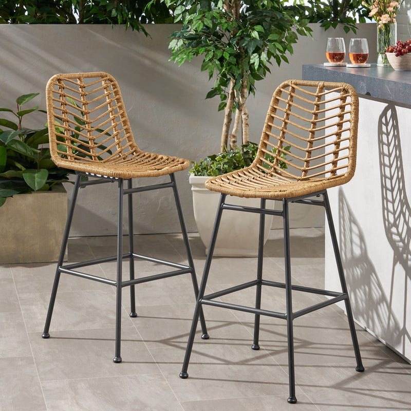 Sawtelle - Outdoor Wicker Barstools (Set of 2)