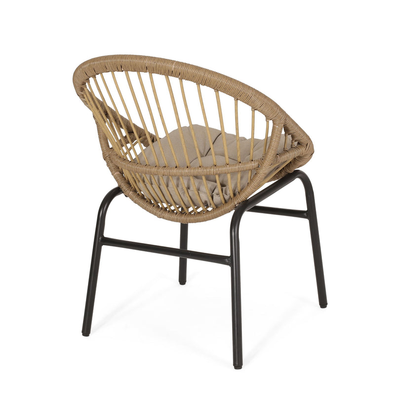 Outdoor Accent Chair With Curved Back And Basket Frame, (Set of 2) - Light Brown / Beige