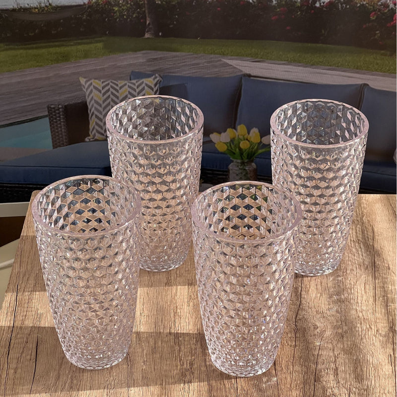 Leading Ware Diamond Cut Acrylic Drinking Glasses (Set of 4)