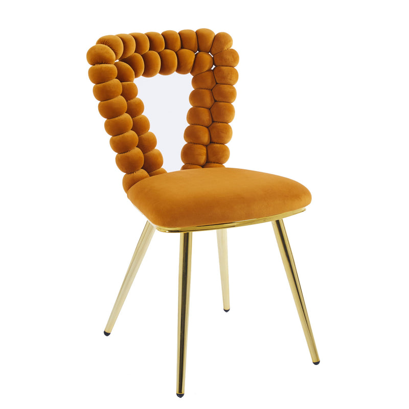 Modern Chair With Iron Tube Legs, Soft Cushions And Comfortable Backrest, Suitable For Dining Room, Living Room, Cafe, Hairball Back