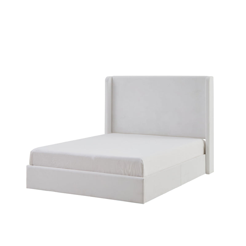 Carmen - King Size Upholstered Wingback Bed - White
