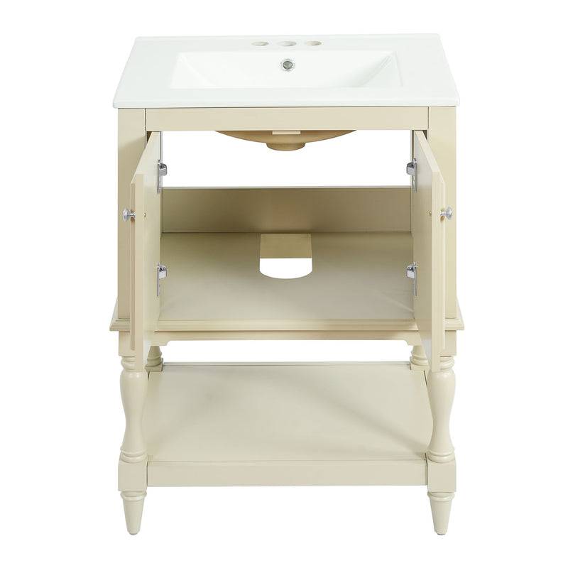 Modern Bathroom Vanity With Sink, Rectangular Cabinet With Open Shelf And Closed Storage