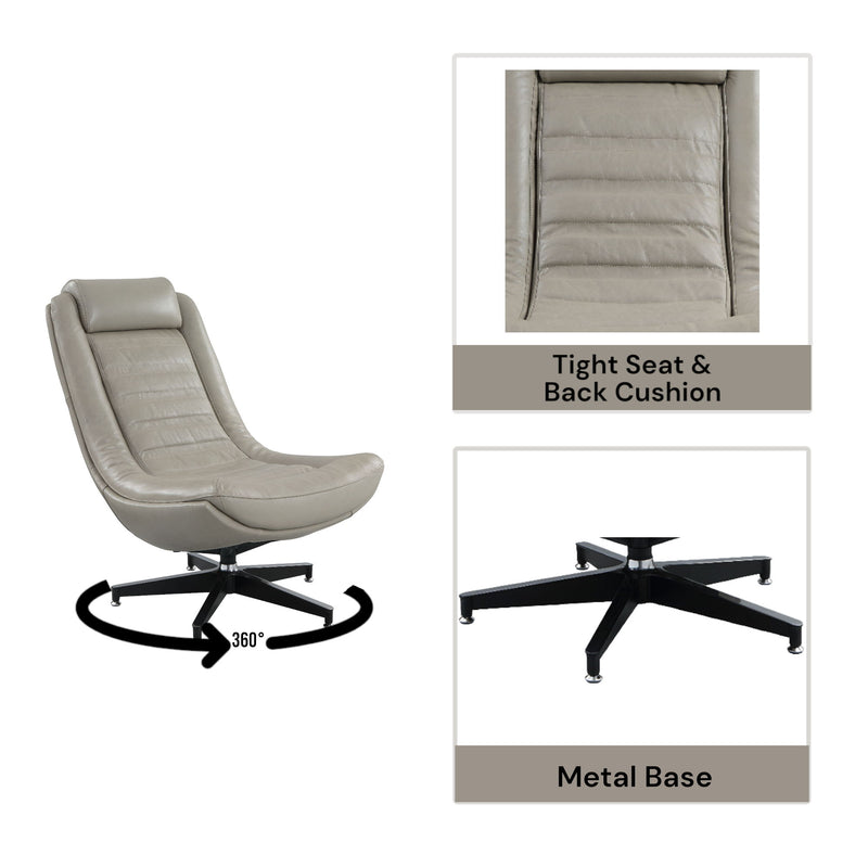 Piran - Twilight Top Grain Leather Accent Chair And Ottoman With Swivel - Gray