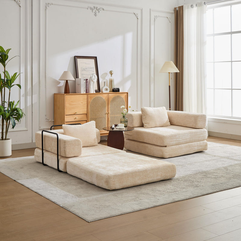 Convertible Floor Sofa Bed With Pillow Back Support Armrest