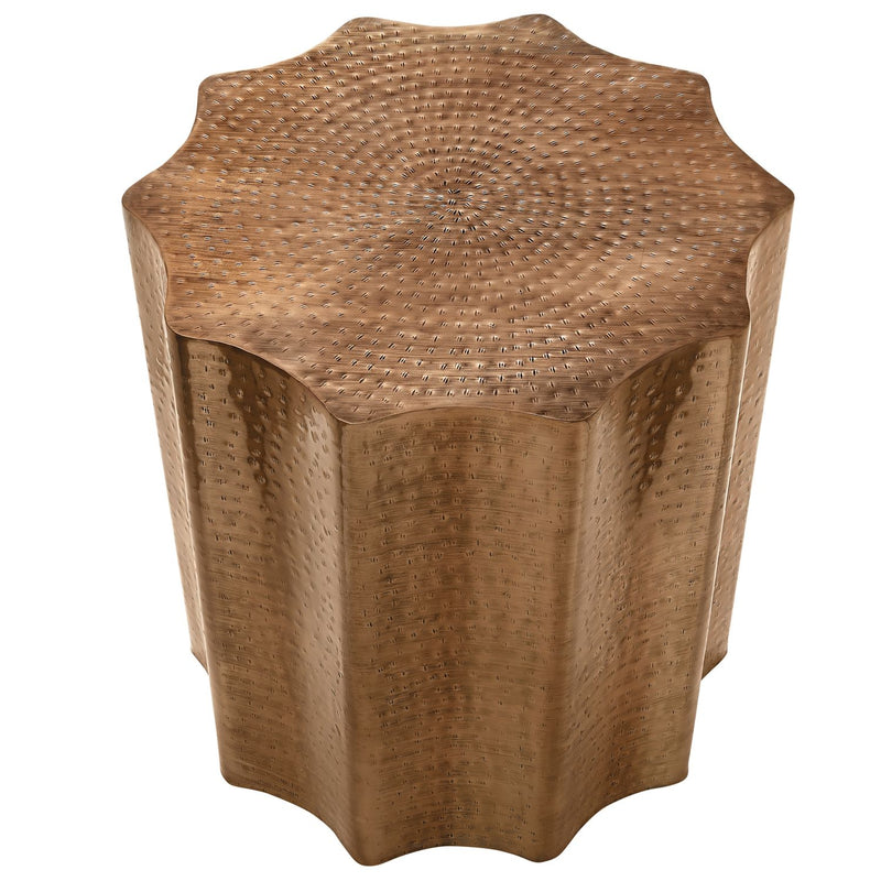 Drum Accent Side Table, Stylish Scalloped Design