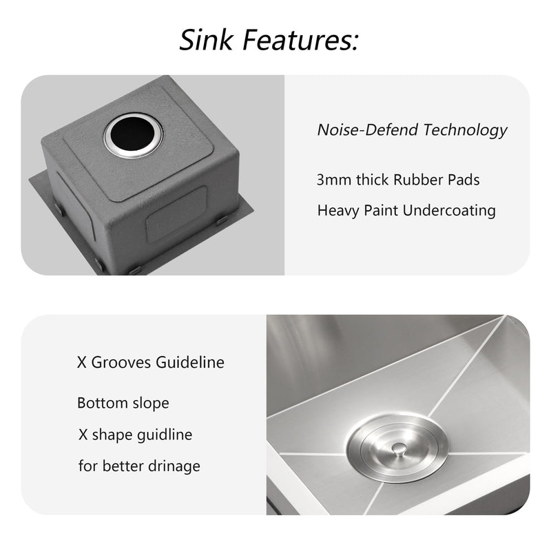 Stainless Steel Drop In Kitchen Sink 15" Topmount 16 Gauge - Brushed Nickel