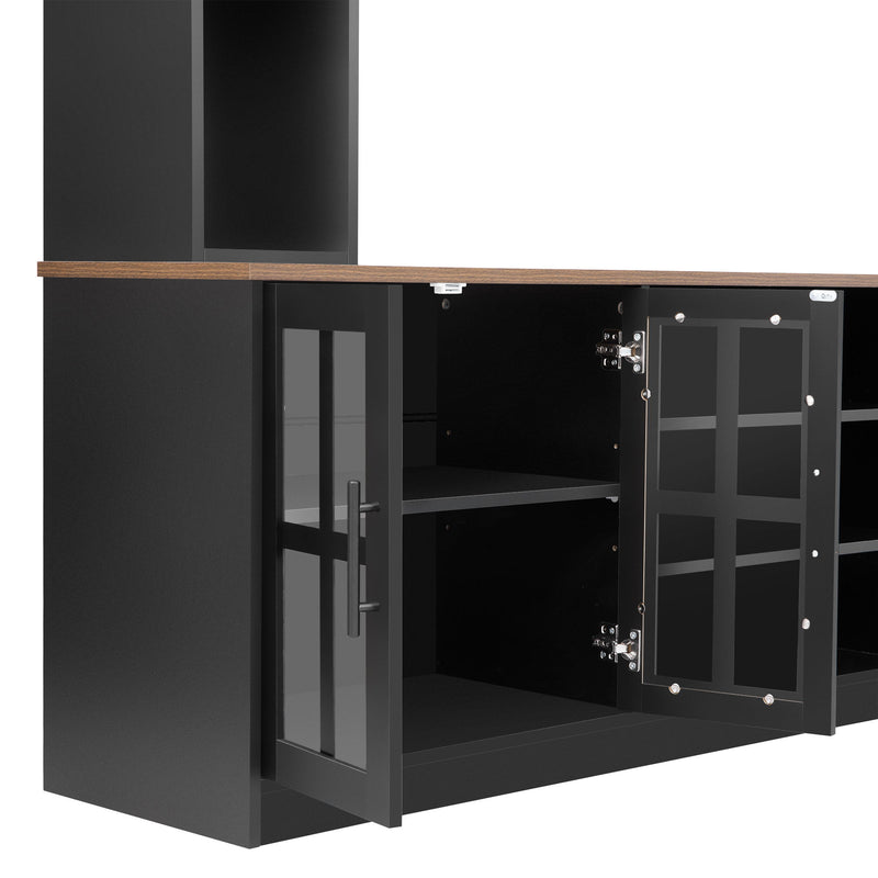 Wall Unit Entertainment Center With Bookshelves For TVs Up To 80", Tempered Glass Doors And Adjustable Shelves