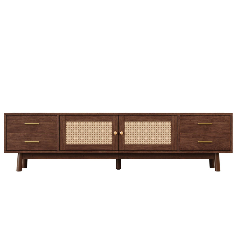 70" TV Stand With Doors For TVs Up To 80", Media Console With 4 Drawers & Cable Holes - Dark Brown