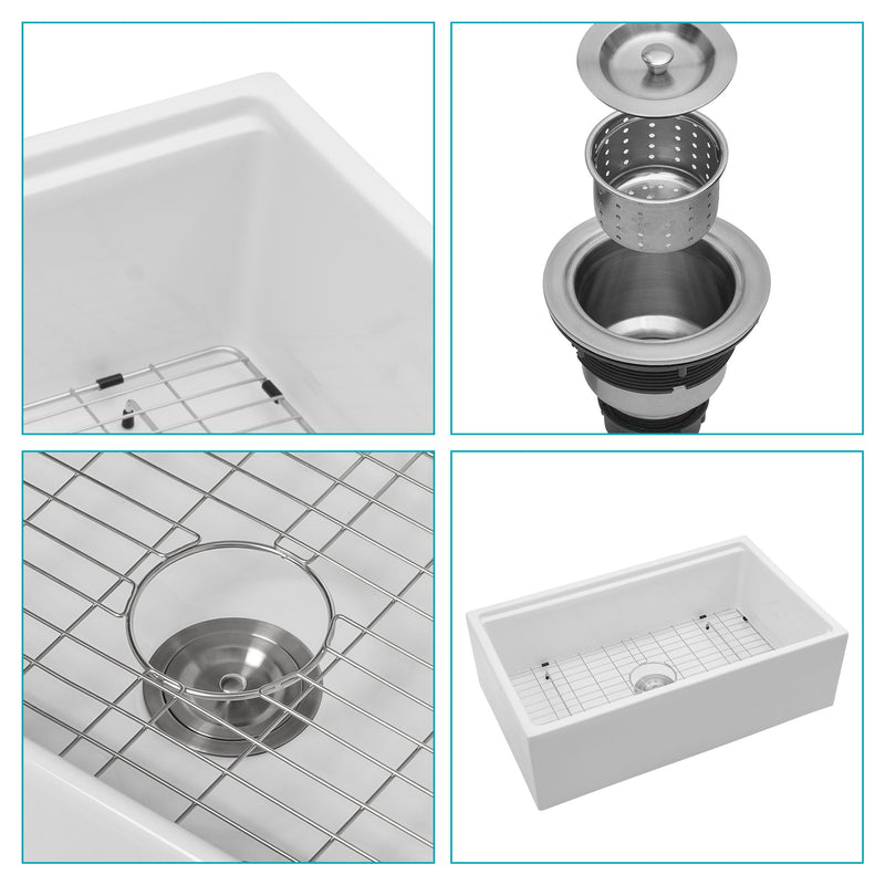 Farmhouse Sink Workstation, Ceramic Single Bowl With Accessories