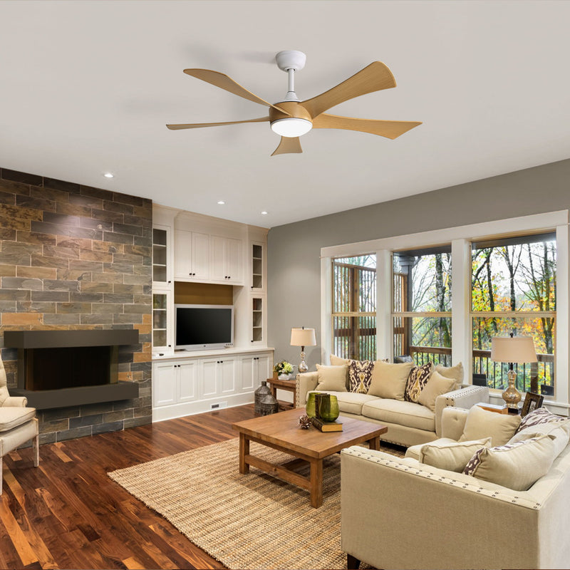 52" Ceiling Fan With 22W LED Light And Remote Control, 50 / 10 / 24 Downrod - White