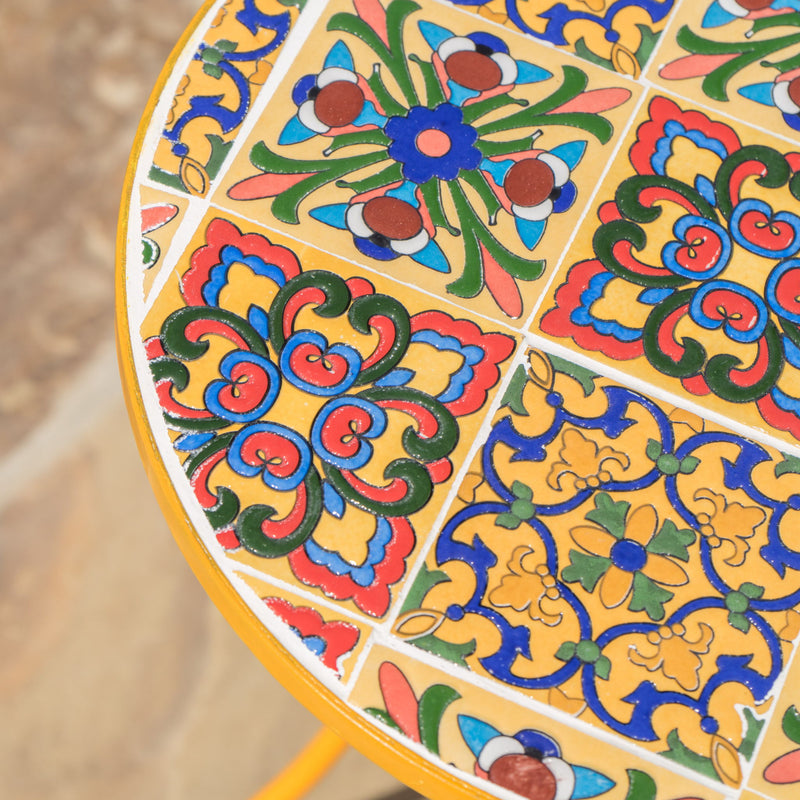 Outdoor Side Table With Tile Mosaic Table Top - Yellow