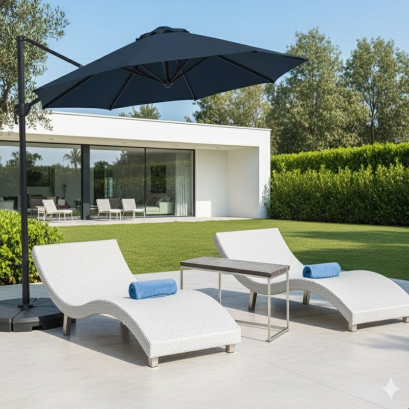 Round Cantilever Patio Umbrella With 360 Rotation & Infinite Tilt Adjustment