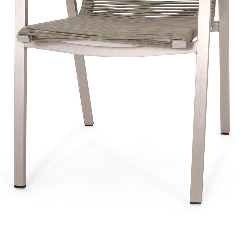 Outdoor Modern Aluminum Dining Chair Set With Rope Sea (Set of 2)