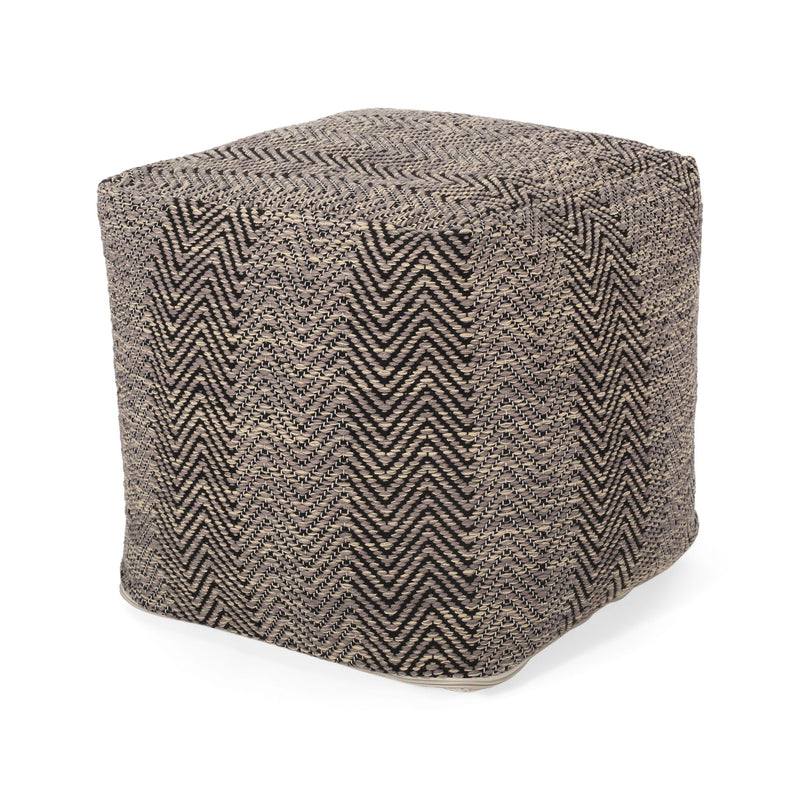 Barracuda - Handcrafted Cotton Pouf With Chevron Pattern - Brown