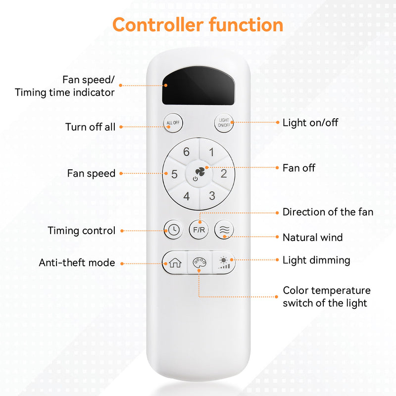 Ceiling Fan With 3 Blades, Remote Control, Reversible DC Motor, Noiseless Operation, 3 Downrods