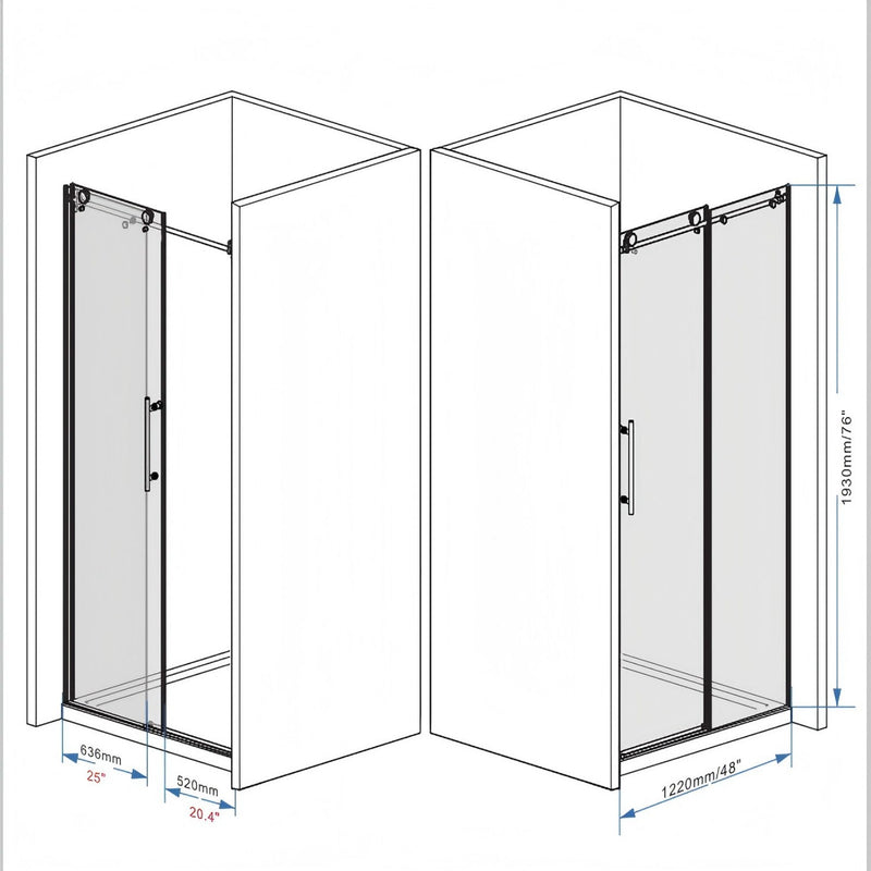 Frameless Shower Door, Smooth Sliding Tracks
