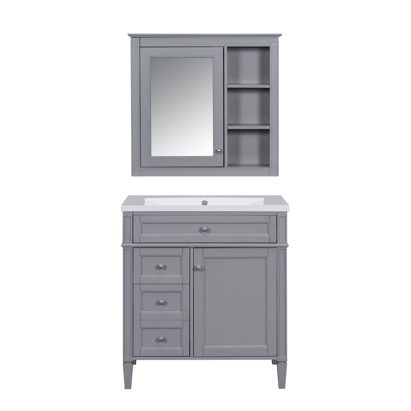 Bathroom Vanity With Medicine Cabinet, Royal Mirror Cabinet, Modern Bathroom Storage Cabinet With 2 Soft Closing Doors And 4 Drawers