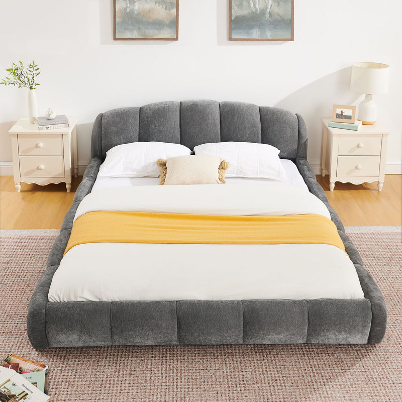 Upholstered Platform Bed Frame, Low Profile Floor Bed, No Box Spring Required
